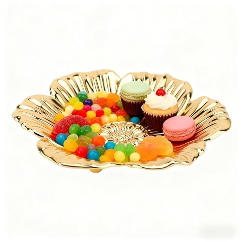 Tissting Round Gold Metal Serving Tray, Coffee Table Trays Decorative, Vintage Fruit Bowl, Vintage Metal Dessert Plates, Turkish Embossed Decorative Tray for Coffee Bar Snack Dessert (7.09") - size: 7.09 inches