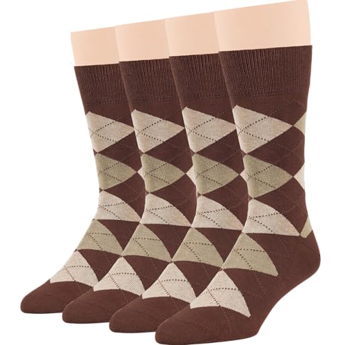 7BIGSTARS Men Cotton Patterned Crew Dress Socks 4-6 Pack, L 9-12 - color: 06b - Argyle, Brown-beige/Tan (Ar05)