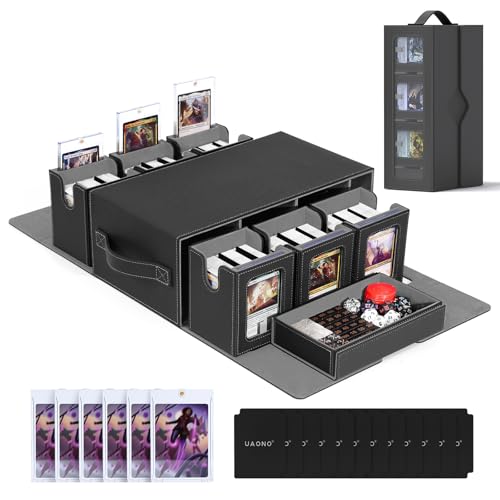 UAONO MTG Commander Deck Box, 6-Deck Modular TCG Deck Case with Dice Tray - color: Black Grey