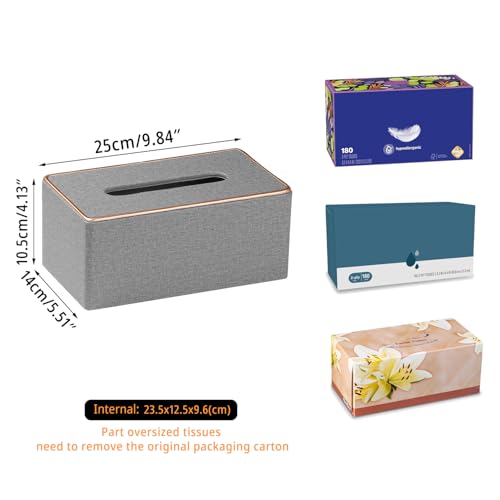 Linen Tissue Box Cover Rectangle,Aesthetic Facial Tissue Cube Box Holder - color: X-grey Linen Texture
