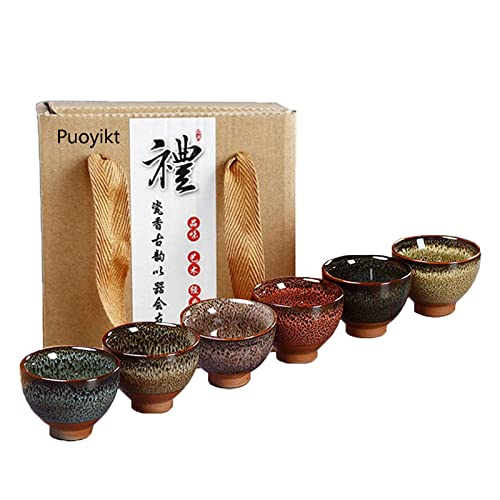 6pc Ceramic Kung Fu Tea Set, Japanese Tea Cup, Sake Cup, 2.1oz Capacity, 6 Colors - color: 6 colors
