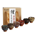6pc Ceramic Kung Fu Tea Set, Japanese Tea Cup, Sake Cup, 2.1oz Capacity, 6 Colors - color: 6 colors