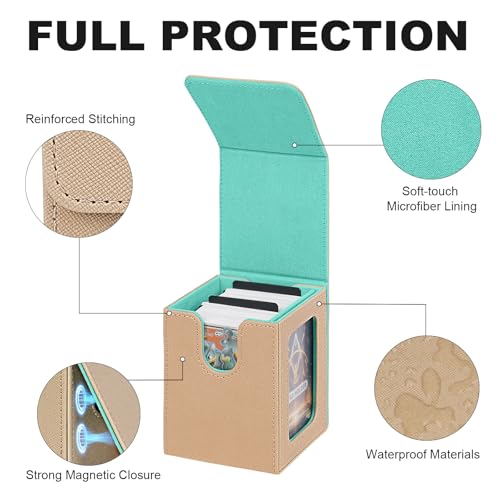 Card Deck Box for MTG Commander, Deck Case Holds 100 Double-Sleeved Cards - color: Khaki & Green, size: 1 Box
