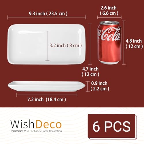 WishDeco Small Rectangle Plates Set of 6, White Serving Platters 9 inch, Ceramic Sushi Plates, Serving Plate for Appetizer, Dessert, Party, Microwave Safe (Pack of 2) - size: 9 inch (Pack of 2)