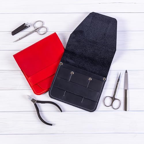 Leather Manicure Set Case Grooming Kit Organizer (Red) - color: Red