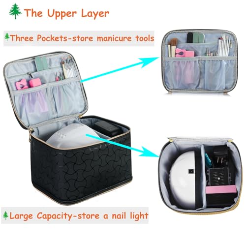 CTWWFS Nail Polish Organizer and Nail Lamp Case, Nail Kit Organizer Holds 30 Bottles (15ml - 0.5 fl.oz) and a Nail Lamp, Nail Polish Carrying Case with Manicure Tools Storage Sections (B-Black) - color: B-Black