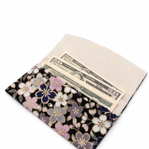 Cute Women's Cash Wallet [ Made in Japan ] Traditional Edo Komon Design (Cash Envelop Wallet) (Cherry blossom (navy)) - style: Cherry Blossom (Navy)