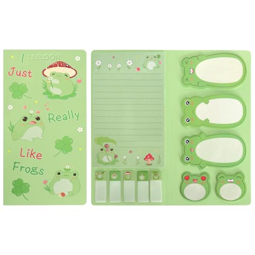 I Just Really Like Frogs Sticky Notes Set, Cute Sticky Notepads Cartoon Frogs Self-Stick Notes Pads Animal Sticky Notes Divider Tabs Writing Memo Pads for Frog Lovers Office School Supplies - style: Frogs