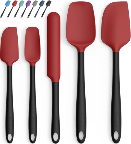 Coukre Silicone Spatula Set of 5,High Temperature Resistant, Food Grade Silicone, Dishwasher Safe, for Baking, Cooking (Red Black) - color: Red Black