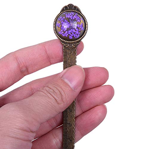 Wisdompro 2 Pcs Metal Bookmark Ruler with Dried Flower - Blue & Purple - color: Blue & Purple