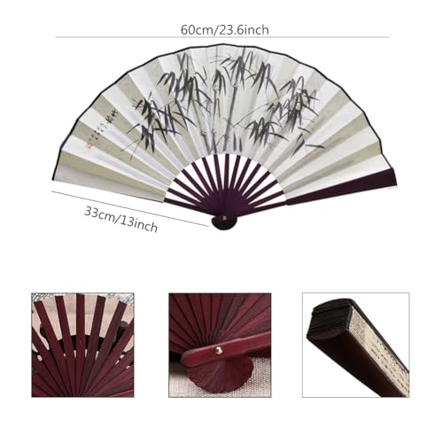 Fox Baby 2 Pcs Large Folding Hand Fans,13 inch Bamboo Fabric Fans with Chinese Traditional Painting for Performance,Decorations (Bamboo & peony) - color: Bamboo & peony