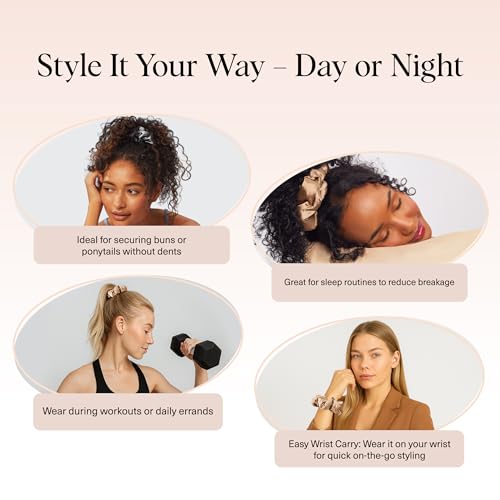 Kitsch Pillow Satin Scrunchies for Women - Charcoal & Gold, 2pcs - color: Gold