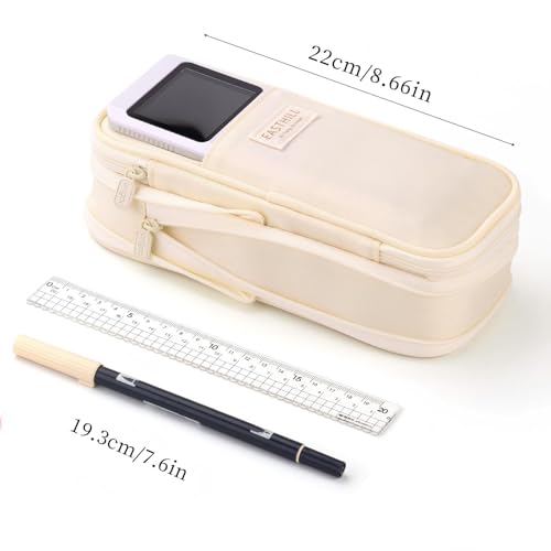 EASTHILL Big Capacity Pencil Case Large Pencil Pouch Stationery Pen Bag for Teen Girls-Cream - color: Cream