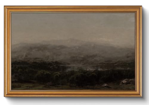 Gold Framed Wall Art Vintage Landscape Farmhouse Dark Canvas Print Decor - color: Vintage landscape 2, size: 16"x24"