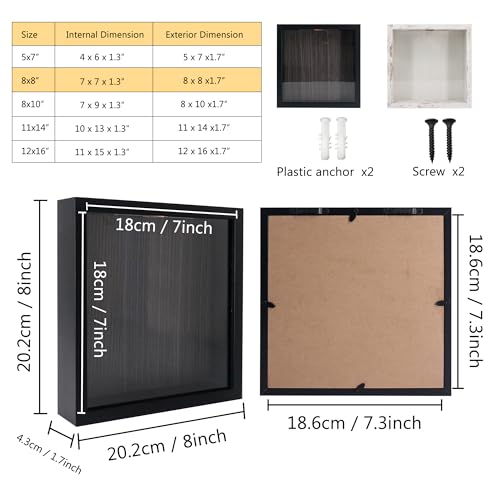 GraduationMall 8x8 Top Loading Shadow Box Frame with HD Glass,Wood Display Case with Slot,1.25 inches Interior Depth,Ideal for Wine Bottle Caps,Tickets,Shells,Stamps and More,Black - color: Black, size: 8x8