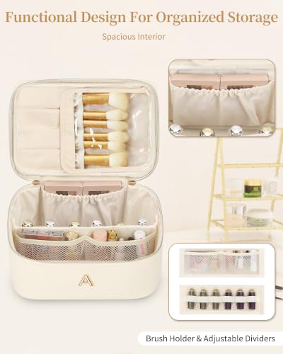 Custom Initial Cosmetic Bag 2‑Piece Set for Women Teen Girls, Beige P - size: P