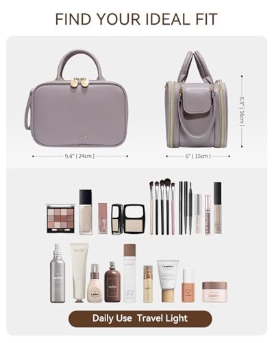 Prite Large Makeup Bag, Waterproof Travel Cosmetic Case with Brush Holder - color: Purple, size: Medium