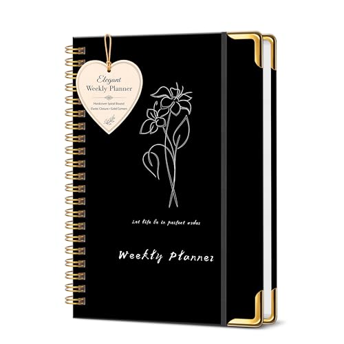 Undated Weekly Planner, Weekly To Do List Notebook with Habit Tracker, A5 - color: Black