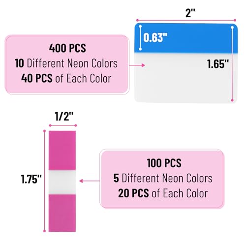 Mr. Pen- Sticky Index Tabs, 500 Pcs, 21 Sets, Colorful - color: Flamingo
