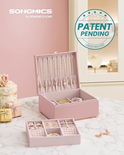 SONGMICS 2-Layer Jewelry Box with Handle, Removable Tray, Floating Effect - color: Jelly Pink