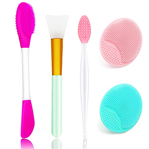 5PCS Silicone Scrubber Set, Lip Scrub Brush, Silicone Face Cleansing Brush, Face Applicator Tool and 2PCS Exfoliating Brushes for Men Women - style: style 1
