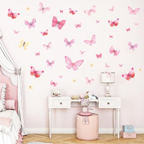Watercolor Butterfly Wall Decals - 5sheets 40Pcs Colorful Butterflies Wall Stickers Butterfly Peel and Stick Wall Decals for Girls Bedroom Nursery Wall Décor - color: Butterfly