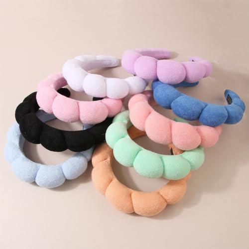 AOENJIE Spa Headbands for Washing Face or Makeup, Sponge Bubble Skincare Headbands, Puffy Terry Cloth Hairband for Women, Skin Care Makeup Headwear Hair Accessories for Girls(Black) - color: Black