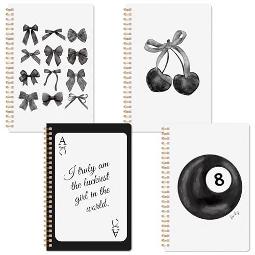 CNhoqc Black Spiral Journal Notebook, 4Pcs A5 Black Watercolor Aesthetics - color: 4-Pcs Black Bow-A