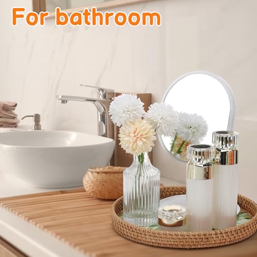 3 Pack Round Rattan Tray with Mother of Pearl Inlay
