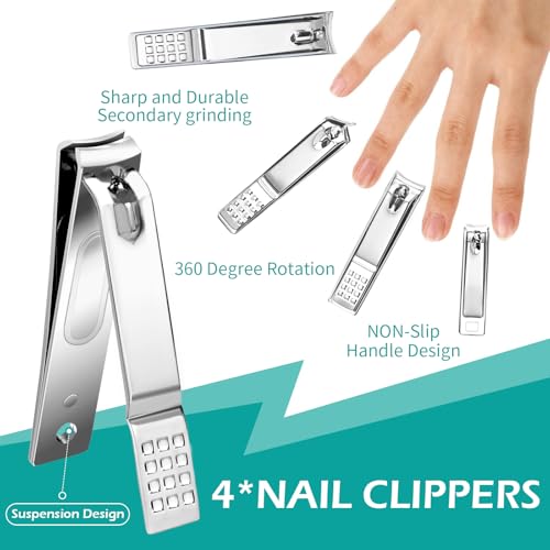 26Pcs Manicure Nail Clipper Set for Men Women Gift, Silver Accessories - color: Silver