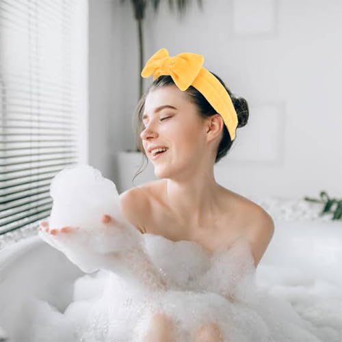10 Pack Cute Yellow Soft Spa Headbands Bulk for Women Girls - color: Yellow