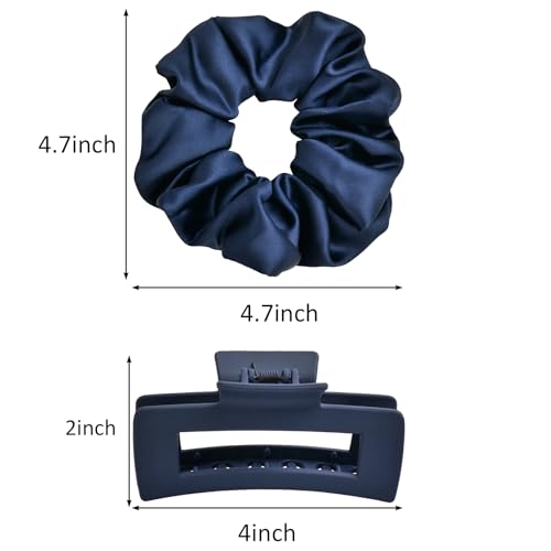 8Pcs Hair Clips and Scrunchies Set for Women (Navy Blue) - color: Navy Blue