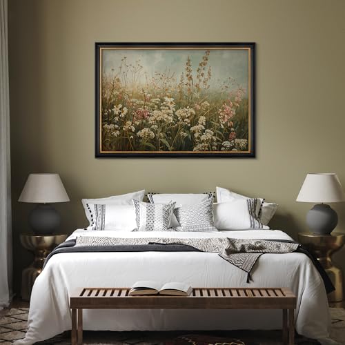 MUDECOR Premium Framed Wall Art Wildflower Meadow in Full Bloom Illustrations Impressionism Colorful for Living Room, Bedroom, Office - 26"x36" Black - color: A07-2308-b42, size: 36"L x 26"W, style: Black Frame