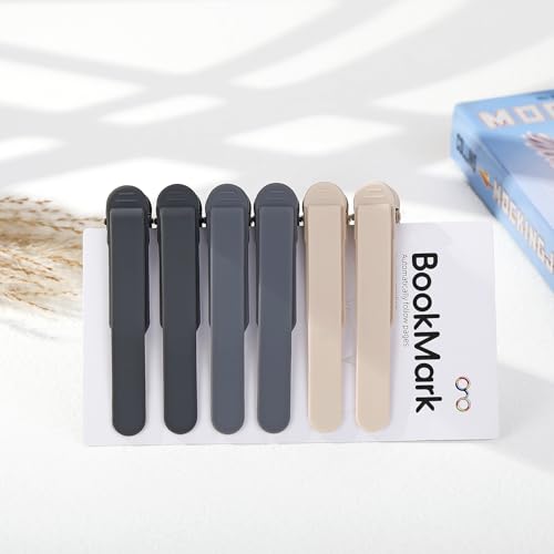 6Pcs Automatic Bookmark, Silicone Smart Book Marks for Reading Women, Men, Kids,Cute Unique Book Markers Bookmark Clip Reading Accessories Gifts for Book Lovers (2 Dark Grey+2 Light Grey+2 Beige) - color: 2 Dark Grey+2 Light Grey+2 Beige