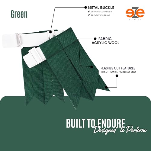 EZE Kilt Flashes for Men with Heavy Buckle Adjusters, Plain & Tartan Kilt Sock Flashes Acrylic Wool - color: Green