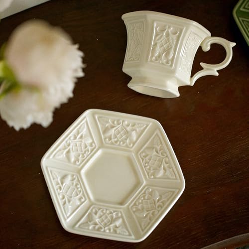 KAMMAK Tea Cups and Saucers Set of 2, 6 oz Porcelain Coffee Cups, SY003 - size: 8CZSY003