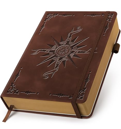 Lined Journal Notebook for Women Men, A5 Hardcover Leather Journals for Writing, 320 Pages Thick Paper, Daily Journal Notebook for Work, School, Note Taking, Business, Travel, College Ruled - color: Compass-Brown