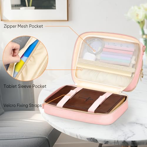FINPAC Large Bible Cover Case for Women, Bible Bag Study Supplies Kit - color: Pink