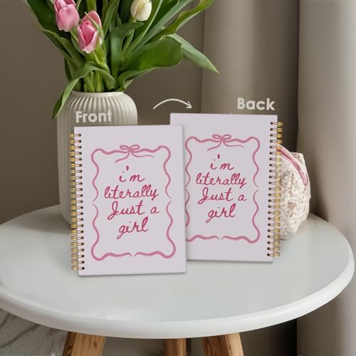 Wheatwin Coquette Pink Bow Notebook Journal, Pink Preppy Journal for Women, Preppy Girly Office Supplies, Coquette Girly Aesthetic Hardcover Spiral Notebook 5.5x8.3 - color: Girly Aesthetic