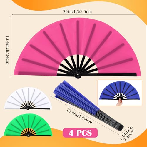 Maitys 4 Packs Large Folding Hand Fans, 13'', White,Blue,Green and Rose Red - color: White,blue,green and Rose Red