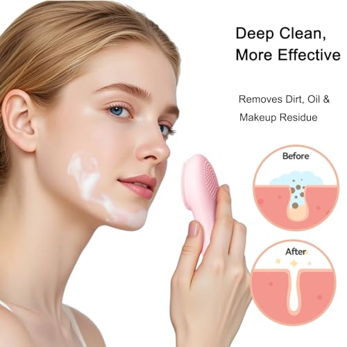 Silicone Facial Cleansing Brush，500mAh Rechargeable Face Scrubber，IPX7 Waterproof Electric Face Scrubber with 5 Adjustable Levels,for Deep Cleaning,Exfoliating & Massaging (Pink) - color: Pink