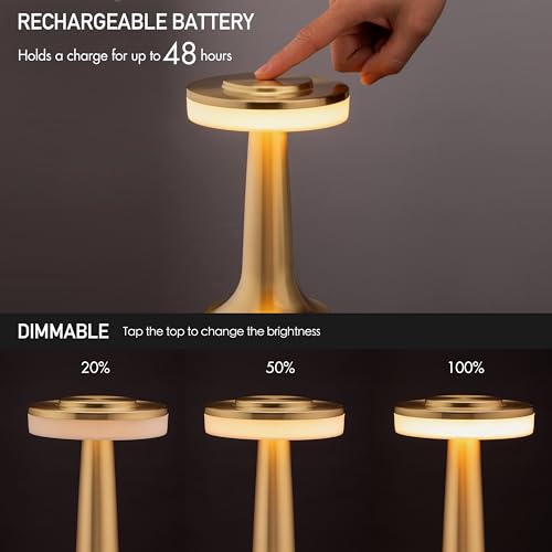 O'Bright Dome Cordless Rechargeable LED Mushroom Table Lamp, Gold - color: Gold