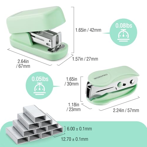 WORKPRO Small Stapler with Staples, Mini Green Stapler Set for Desk - color: Green