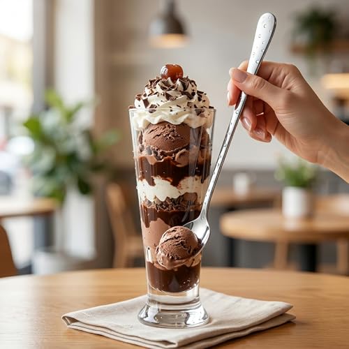 Long Handle Iced Tea Spoons, 7.9" 18/10 Stainless Steel Cocktail Stirring Spoons with Thickened Ergonomic Handle, Tall Coffee & Latte Stirrers, Dessert Spoon Set, Dishwasher Safe Set of 8 - color: Silver 7.5 IN, size: Round