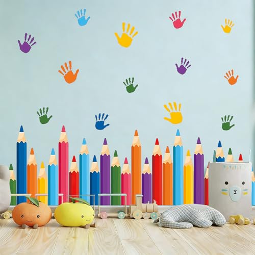Back to School Pencils Wall Decals, 10 Sheets 53 Pcs - color: Pencil Handprint