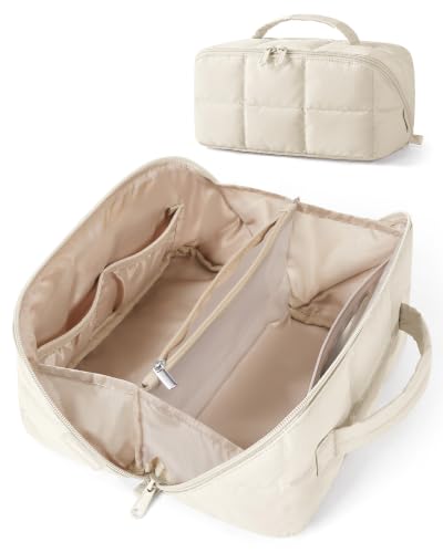 BAGSMART Full-View Makeup Bag, Water-Resistant Travel Toiletry Organizer - color: Light Beige