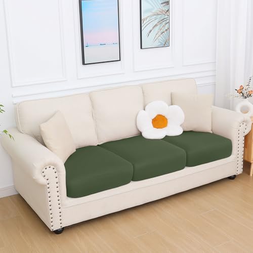 hyha Milk Silk Couch Cushion Covers, Sofa Covers for 3 Cushion Couch - color: Bronze Green, size: Seat Cover 3 Pack