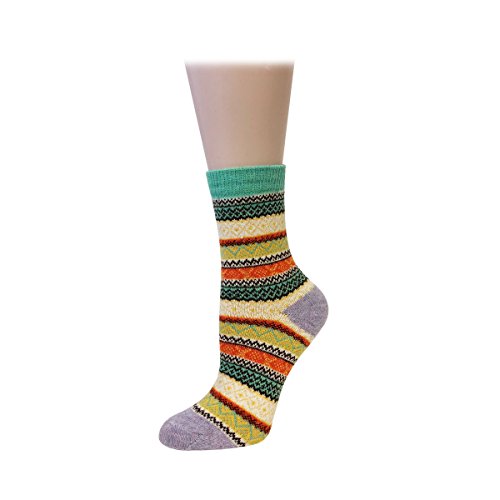 Bowbear Women’s 5-Pair Vintage Pattern Wool Socks - color: Diamond Pattern, size: 9-11