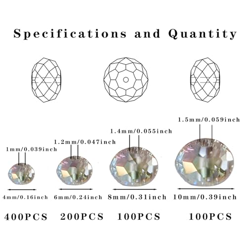 800Pcs 4/6/8/10mm Crystal Glass Beads for Jewelry Making Beads for Bracelets Necklace Pendants Making Supplies(Silver Champagne) - color: Silver champagne, size: 4/6/8/10mm 800pcs