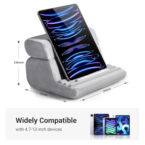 UGREEN Tablet Pillow Stand for Lap Soft Holder Bed with 3 Viewing Angles Adjustable Home Office Accessories Compatible with iPad Pro 13 12 11 10.5 Air Mini 5 4 3 2 Phone 16 15 14 E-Reader Grey - color: Grey